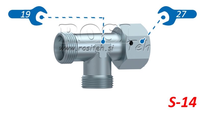 HYDRAULISCHES T-STÜCK S-14 MIT SEITLICHER SCHWENKMUTTER M22X1,5