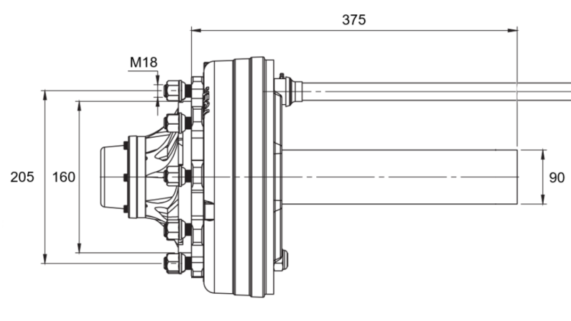 SEMIAXĂ CU FRÂNE - 5250 kg (6 ȘURUBURI) - 290 mm