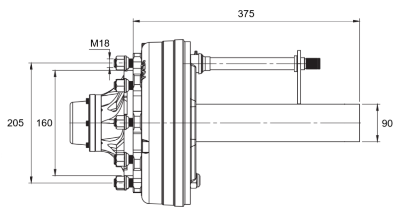 HALVAKSEL MED BREMSER - 5250 kg (6 SKRUER) - 290 mm