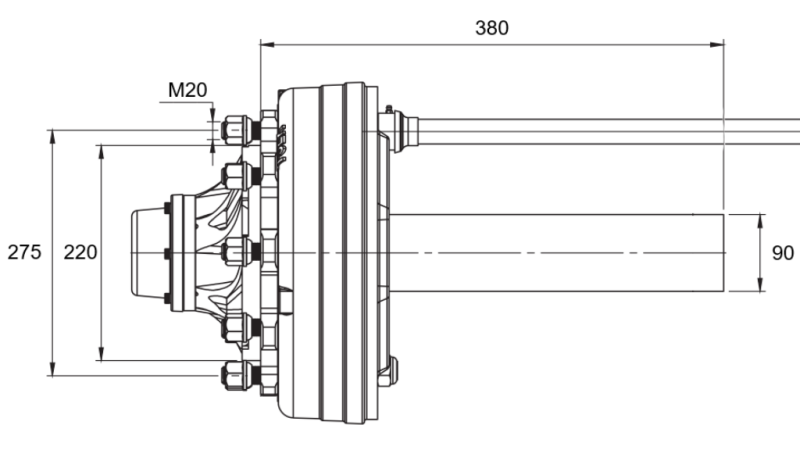 SEMIAXĂ CU FRÂNE - 5000 kg (8 ȘURUBURI) - 380 mm