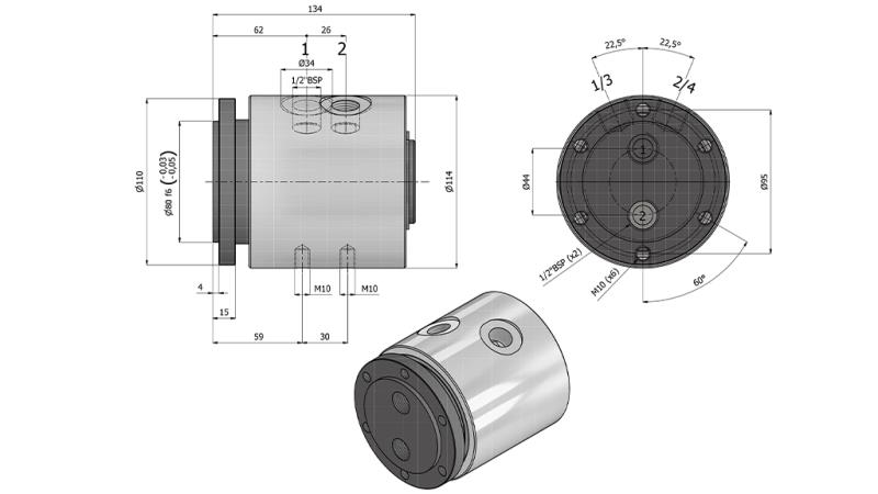 CONECTOR HIDRAULIC ROTATIV 2WAY IH2050-GS6LS 1/2 45LIT/MIN 250RPM 350BAR