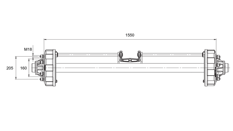 OSOVINA ZA PRIKOLICO Z ZAVORAMI (6 VIJAKOV) - 3800 kg - 1550 mm