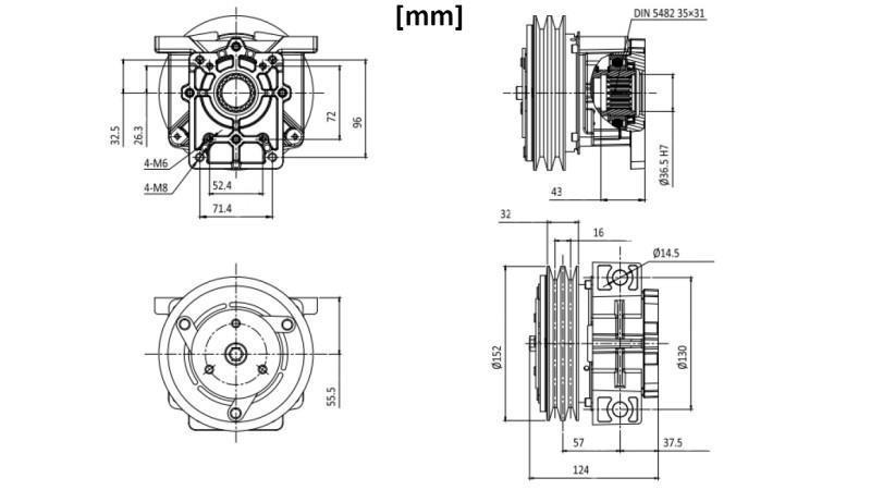 EMBRAYAGE ÉLECTROMAGNÉTIQUE 12V POUR POMPE GR.2 dimensions