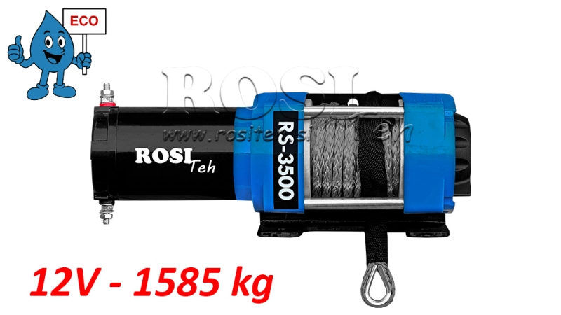 12 V ELEKTRISK VINSCH RS-3500 - 1585 kg - SYNTETISKT REP - ECO