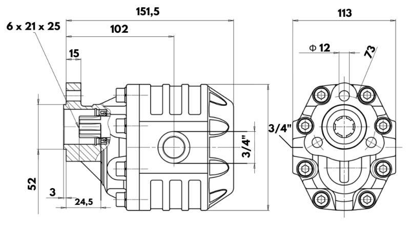 HYDRAULIC CAST IRON PUMP UNI30-27CC-230 BAR LEFT