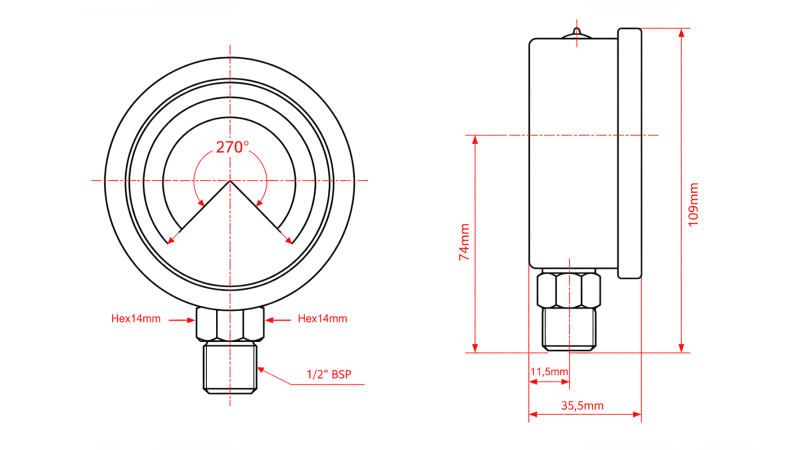 MANOMETRU DN100 VERTICAL 0 - 250 BAR - 1/2