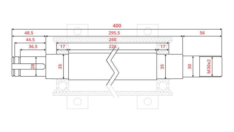 ARBRE DE SCIE CIRCULAIRE EN FONTE 400MM (FILETAGE GAUCHE)