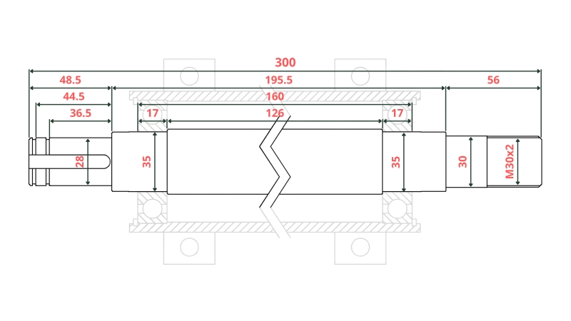 ARBRE DE SCIE CIRCULAIRE EN FONTE 300MM (FILETAGE DROIT)