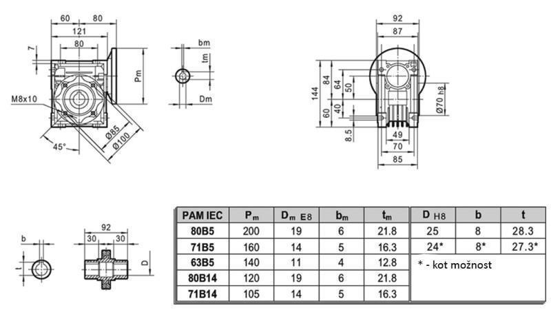 PMRV-50 REDUKTOR FOR ELEKTRISK MOTOR MS80 (0.55-0.75 kW) FORHOLD 10:1