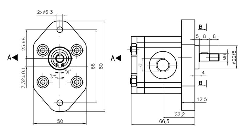 HYDRAULICKÉ ČERPADLO 00A1.5X032 GR.0 - 1,5cc - LEVÝ