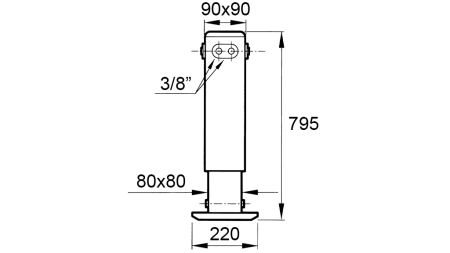 DOBBELTVIRKENDE HYDRAULISK STØTTEBEN (90x90x795 mm) - SLAG 500 mm - 2.650 kg