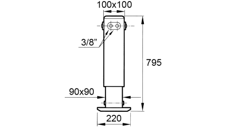 DOBBELTVIRKENDE HYDRAULISK STØTTEBEN (100x100x795 mm) - SLAG 500 mm - 3.800 kg