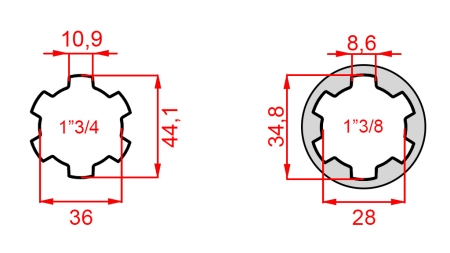 KARDANOVÝ ADAPTÉR S ČEPEM Z 1-3/8 NA 1-3/4 (165 mm)