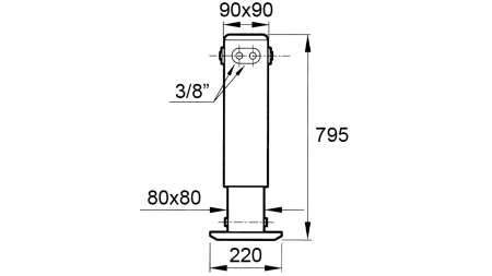 DOBBELTVIRKENDE HYDRAULISK STØTTEBEN (90x90x795 mm) - SLAG 400 mm - 3.800 kg