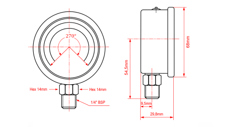 MANOMETER DN63 VERTICAL 0 - 25 BAR - 1/4