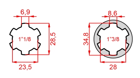 KARDANADAPTER FRA 1-1/8 TIL 1-3/8 (140 mm)