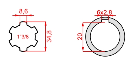 KARDANADAPTER 1-3/8 - HULL fi 20 mm (145 mm)