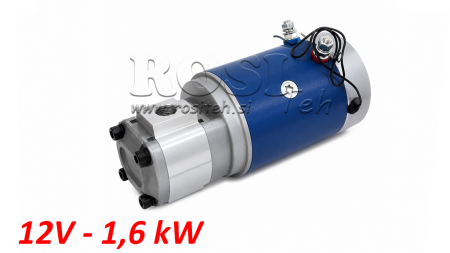 HYDRAULIC PUMP ASSEMBLY GR.1 + ELECTRIC MOTOR 12V 1.6KW = 2.5CC - 6.6LIT