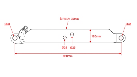 BRAȚE INFERIOARE PENTRU PRINDERE ÎN TREI PUNCTE CAT.3 - 120x35 mm - 950 mm (140 HP)