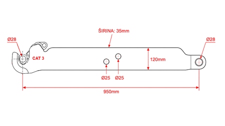 BRAȚE INFERIOARE PENTRU PRINDERE ÎN TREI PUNCTE CAT.3 - 120x35 mm - 950 mm (140 HP)