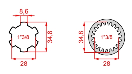 ADAPTATEUR CARDAN DE 1-3/8 (21 CANNELURES) À 1-3/8 (150 mm)