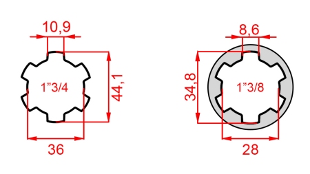ADAPTOR CARDANIC DE LA 1-3/8 LA 1-3/4 (150 mm)