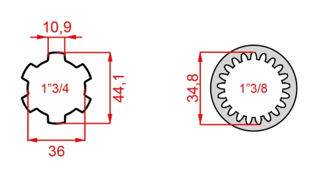 ADAPTATEUR CARDAN DE 1-3/8 (21 CANNELURES) À 1-3/4 (150 mm)