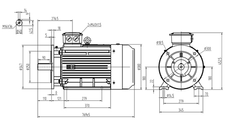 22KW-MOTOR ELECTRIC Y3 180L-4_1470RPM 3FAZE PICIORUȘE+FLANGE-B3B5