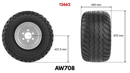 400/60-15,5 ANVELOPĂ AW708 (16 PR) CU JANTĂ 13,00 x 15,5