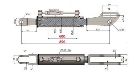 FOURCHE DE TIRANT/BIELLETTE LATERAL HYDRAULIQUE 2T - 60/40-250 (600MM-850MM)