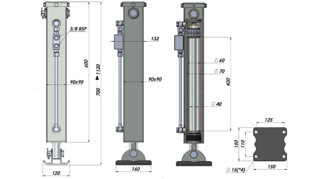 DOBBELTVIRKENDE HYDRAULISK STØTTEBEN (90x90x700 mm) - SLAG 420 mm - 2.500 kg