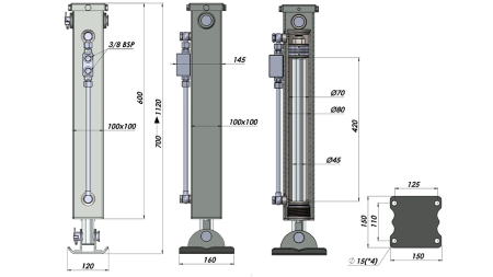 DOBBELTVIRKENDE HYDRAULISK STØTTEBEN (100x100x700 mm) - SLAG 420 mm - 5.000 kg