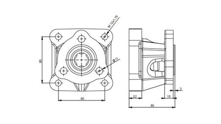 Dimensioni ADATTATORE 3X4 PER POMPA IN GHISA