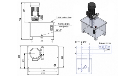 MINI HYDRAULINEN POWER-PACK 380V AC (4 kW) - 8 cc - 12 lit/min - säili 40 lit