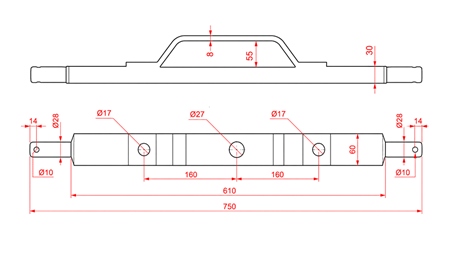 BARĂ DE REMORCARE CU SUPORT PENTRU TRACTOR CAT. 2 (L-750MM)