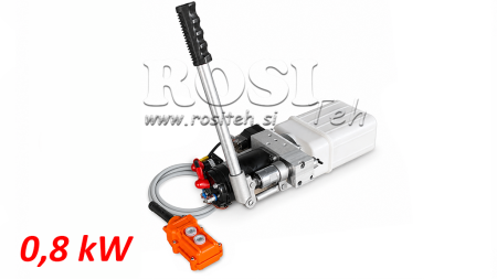 UNITATE HIDRAULICĂ MINI 24V DC - 0.8KW = 0.5CC - 1.5 LITRI - UNITATE CU ACȚIUNE SINGURĂ (PVC) CU POMPĂ MANUALĂ