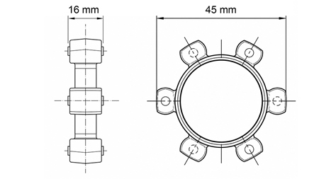 CUPLAJ TIP STEA PENTRU INSERȚIE DIN CAUCIUC ND2-ND7-ND8-ND10 (45mm)