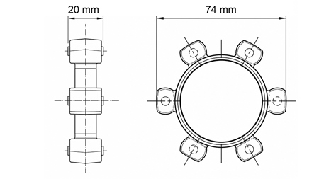 CUPLAJ TIP STEA PENTRU INSERȚIE DIN CAUCIUC ND16-ND17 (74mm)