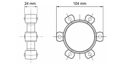 CUPLAJ TIP STEA PENTRU INSERȚIE DIN CAUCIUC ND43-ND44 (104mm)