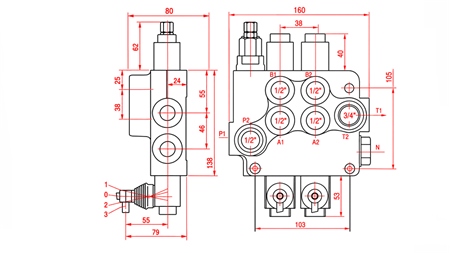 DISTRIBUITOR HIDRAULIC MANUAL – 2 SECȚIUNI 2xR80 ECO