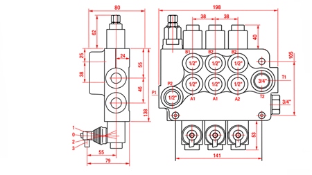 DISTRIBUITOR HIDRAULIC MANUAL – 3 SECȚIUNI 3xR80 ECO