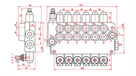 DISTRIBUITOR HIDRAULIC MANUAL – 6 SECȚIUNI 6xR80 ECO