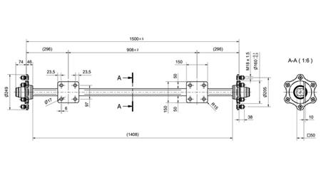 AXA PENTRU REMORCA 3300 KG FĂRĂ FRÂNĂ (1500 MM) CU PLATBANDĂ DE MONTARE