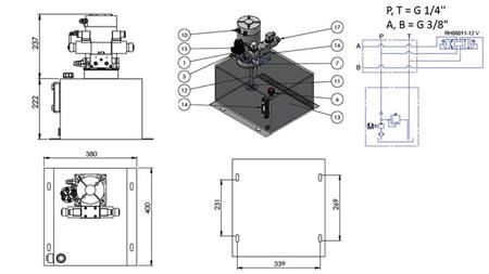 AGREGAT HIDRAULIC MINI 12V DC - 1.6kW = 2.1cc - 25 lit - asamblare în direcție dublă (metal)