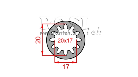 KARDANSKI NASTAVEK PUŠA 20x17 (12 zob) (55 mm)