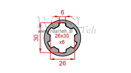 KARDANSKI NASTAVEK PUŠA 26x30x6 (6 zob) (60 mm)