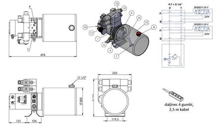 AGREGAT HIDRAULIC MINI 24V DC - 2.2kW = 2.1cc - 8 lit - asamblare bidirecțională 2x (metal)