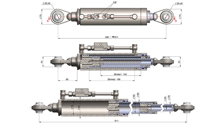 TIRANT CENTRAL HIDRAULIC TELESCOPIC STANDARD - CAT. 2 (45-95 HP) - 480-811 mm (25,4/25,4 mm)