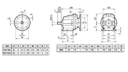 ERC04 REDUCȚIE PENTRU MOTOR ELECTRIC MS100 (2.2-3-4kW) RAPORT 25:1