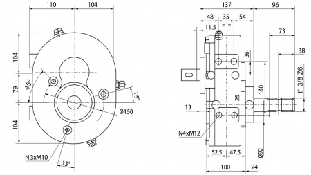 BOÎTE DE VITESSE INVERSION A-3A 1:1 (30HP-22.1KW)